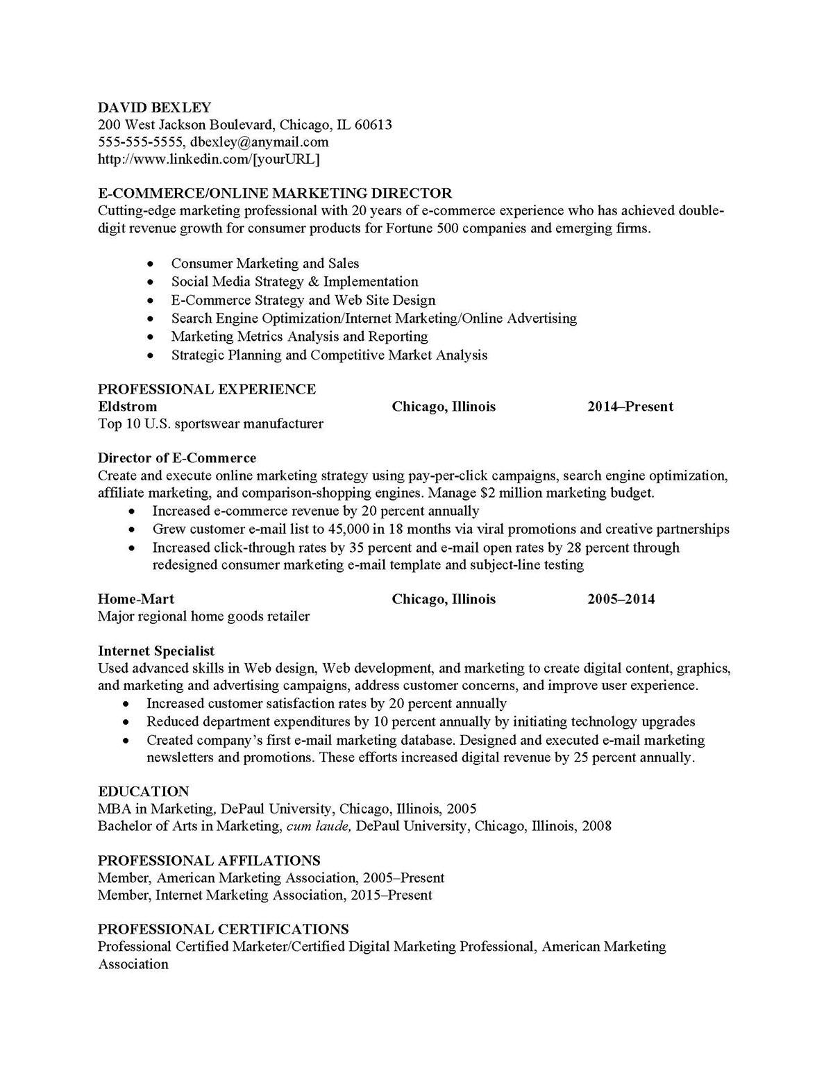 Sample resume: Marketing, High Experience, Combination
